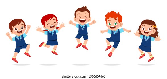 happy cute kids boy and girl jump