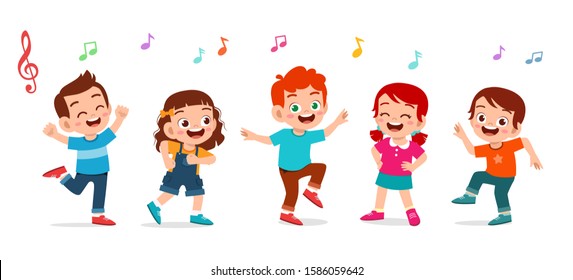 χαρούμενα χαριτωμένα παιδιά αγόρι και κορίτσι χορεύουν μαζί
