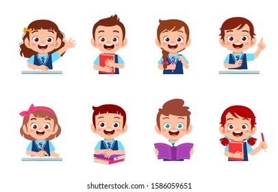 happy cute kids boy and girl study set