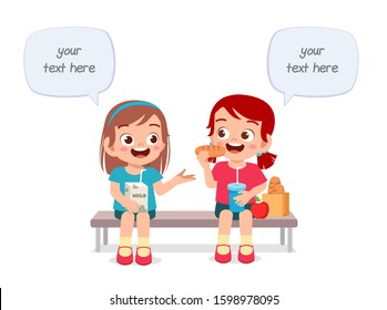 happy cute kids boy and girl eat together