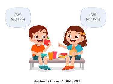 happy cute kids boy and girl eat together