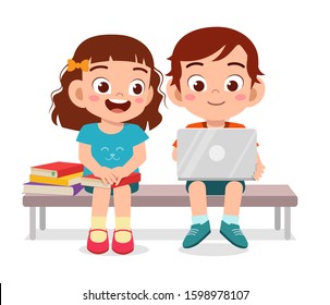 happy cute kids boy and girl read book together