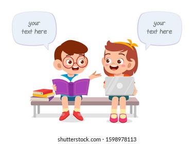 happy cute kids boy and girl study together