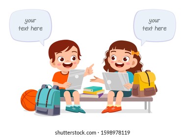 Happy Cute Kids Boy And Girl Study Together