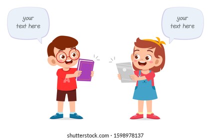 happy cute kids boy and girl study together