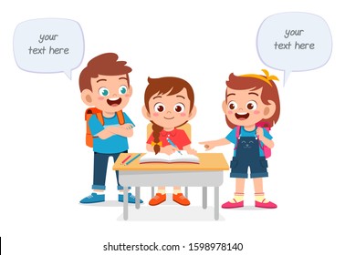 Happy Cute Kids Boy Girl Study Stock Vector (Royalty Free) 1598978140 ...