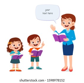 happy cute kids boy and girl study with teacher