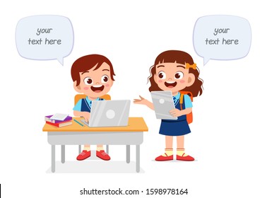 happy cute kids boy and girl study together