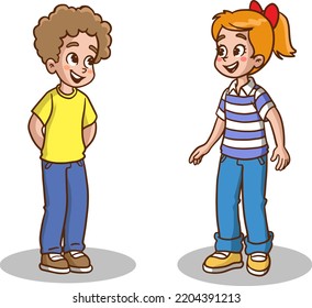 happy cute kids boy and girl talking each other