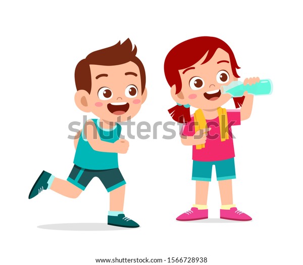 Happy Cute Kids Boy Girl Doing Stock Vector (Royalty Free) 1566728938 ...