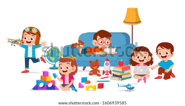 Happy Cute Kids Boy Girl Play Stock Vector (royalty Free) 1606939585 