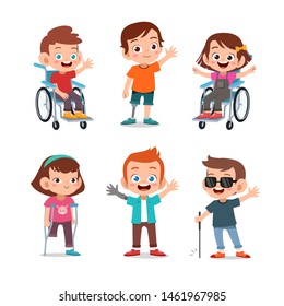happy cute kids with disabilities and strong spirit