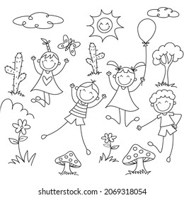 Happy Cute Kids Illustration Vector