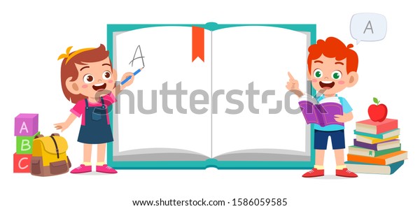 Happy Cute Kids Learning School: vector de stock (libre de regalías ...