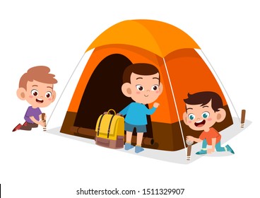 happy cute kids outdoor camp summer holiday