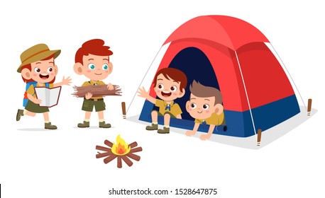 happy cute kids outdoor camp summer holiday