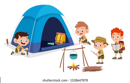 happy cute kids outdoor camp summer holiday