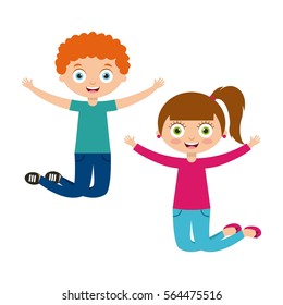 happy cute kids over white background. colorful design. vector illustration