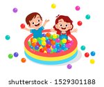 happy cute kids play ball bath pool