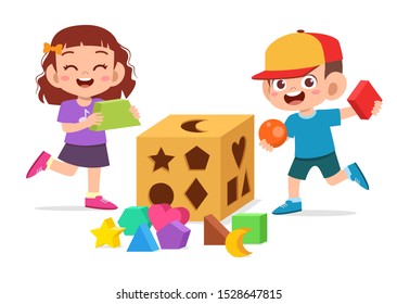 happy cute kids play learn 3d geometry