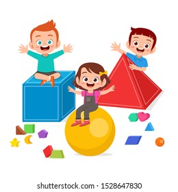 happy cute kids play learn 3d geometry