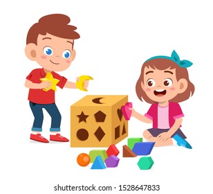 Happy Cute Kids Play Learn 3d Geometry