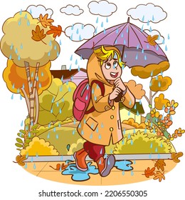 happy cute kids play wear raincoat
