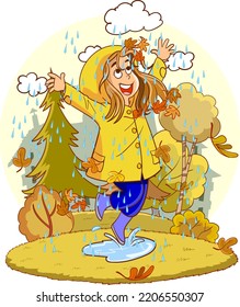 happy cute kids play wear raincoat