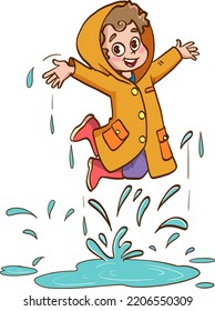 happy cute kids play wear raincoat