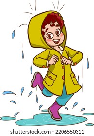 happy cute kids play wear raincoat