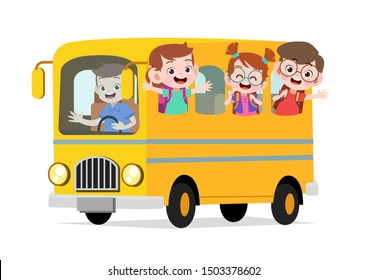 Happy Cute Kids Ride Bus School Stock Vector (Royalty Free) 1503378602 ...