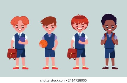 happy cute kids in school uniform