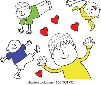 happy and cute kids set illustration.
