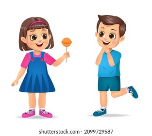 Happy Cute Kids Sharing Candy