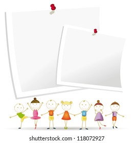 Happy and cute kids with sheets of paper
