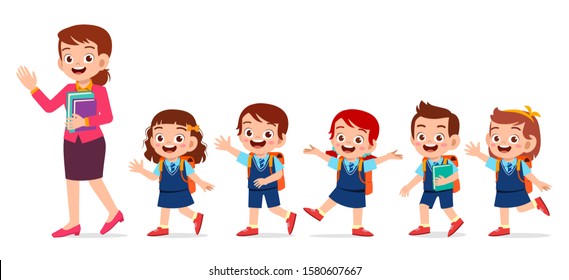 happy cute kids smile with teacher together