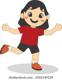 Happy Cute Kids Sport Character on White Background. Vector Cartoon Illustration