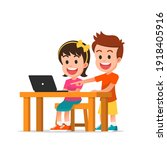 happy cute kids use laptops for learning