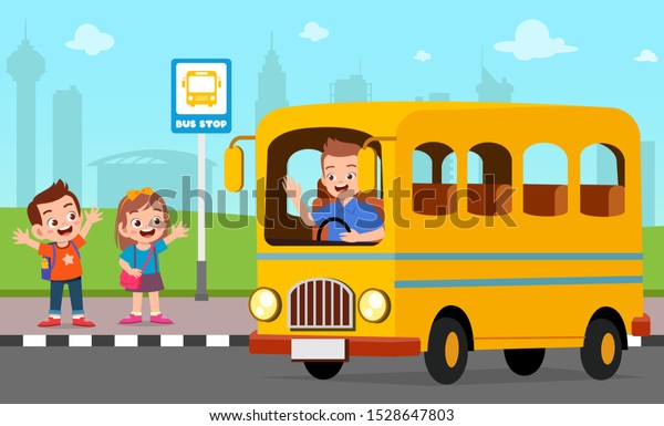 happy-cute-kids-wait-school-bus-with-friends