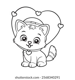 Happy Cute Kitten Coloring Page For Kids
