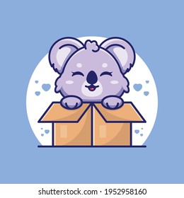 Happy cute koala in paper box