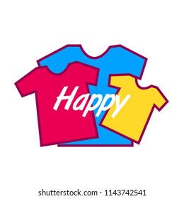 happy, cute label, logo, background with shirt illustration, vector