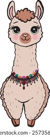 Happy cute lama with nacklace boho