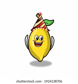 Happy cute lemon fruit character vector template design illustration