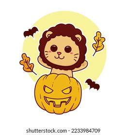 happy cute lion pumpkin halloween event adorable cartoon doodle