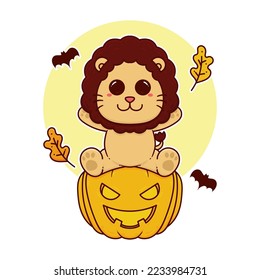 happy cute lion pumpkin halloween event adorable cartoon doodle