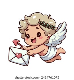 happy Cute little angel, baby cupid, god eros. Valentine's day cartoon vector