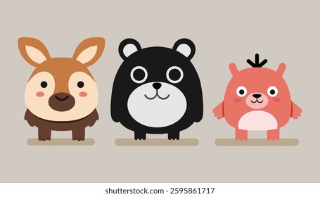 Happy cute little animal friends