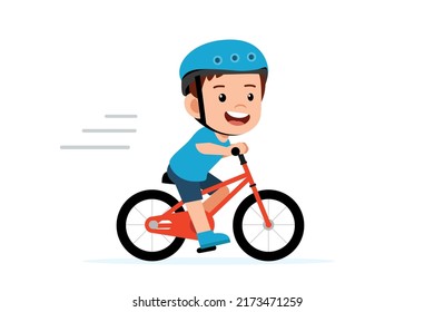 Happy Cute little boy riding bicycle. Kid cartoon vector illustration