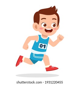 happy cute little boy run in marathon game